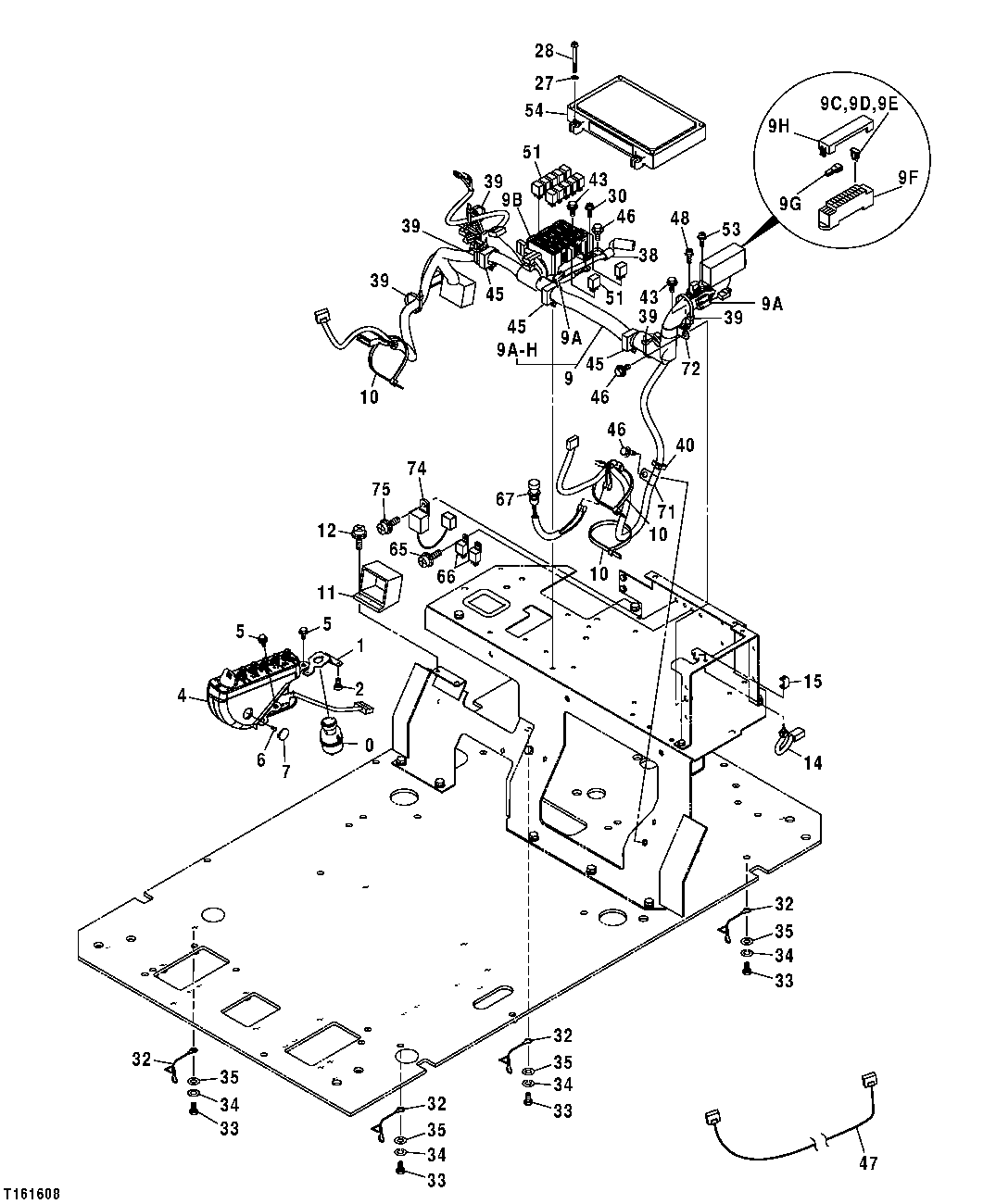 Схема запчастей John Deere 00CLC - 156 - ELECTRICAL COMPONENTS (CAB) 1674 WIRING HARNESS AND SWITCHES