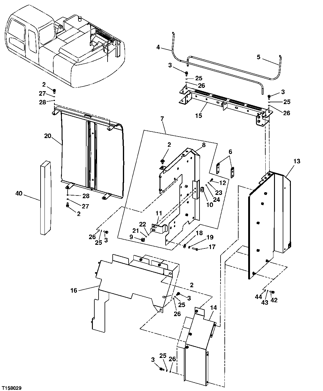 Схема запчастей John Deere 00CLC - 220 - RIGHT SIDE COVER AND TOP GRILLE 1910 HOOD OR ENGINE ENCLOSURE