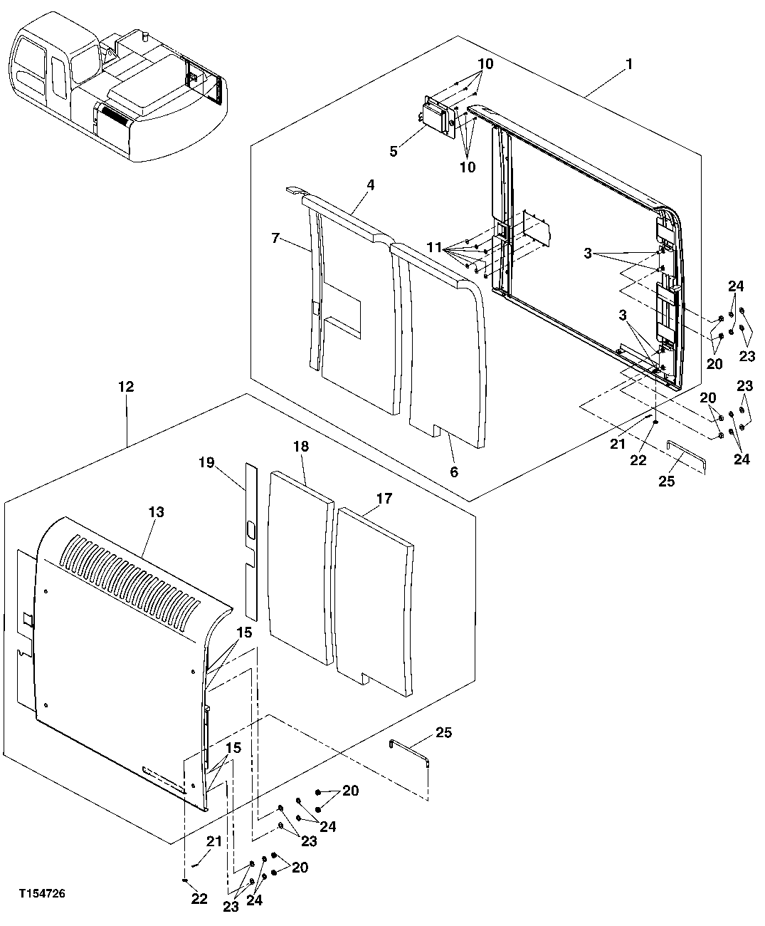 Схема запчастей John Deere 00CLC - 221 - COMPARTMENT COVER DOORS 1910 HOOD OR ENGINE ENCLOSURE