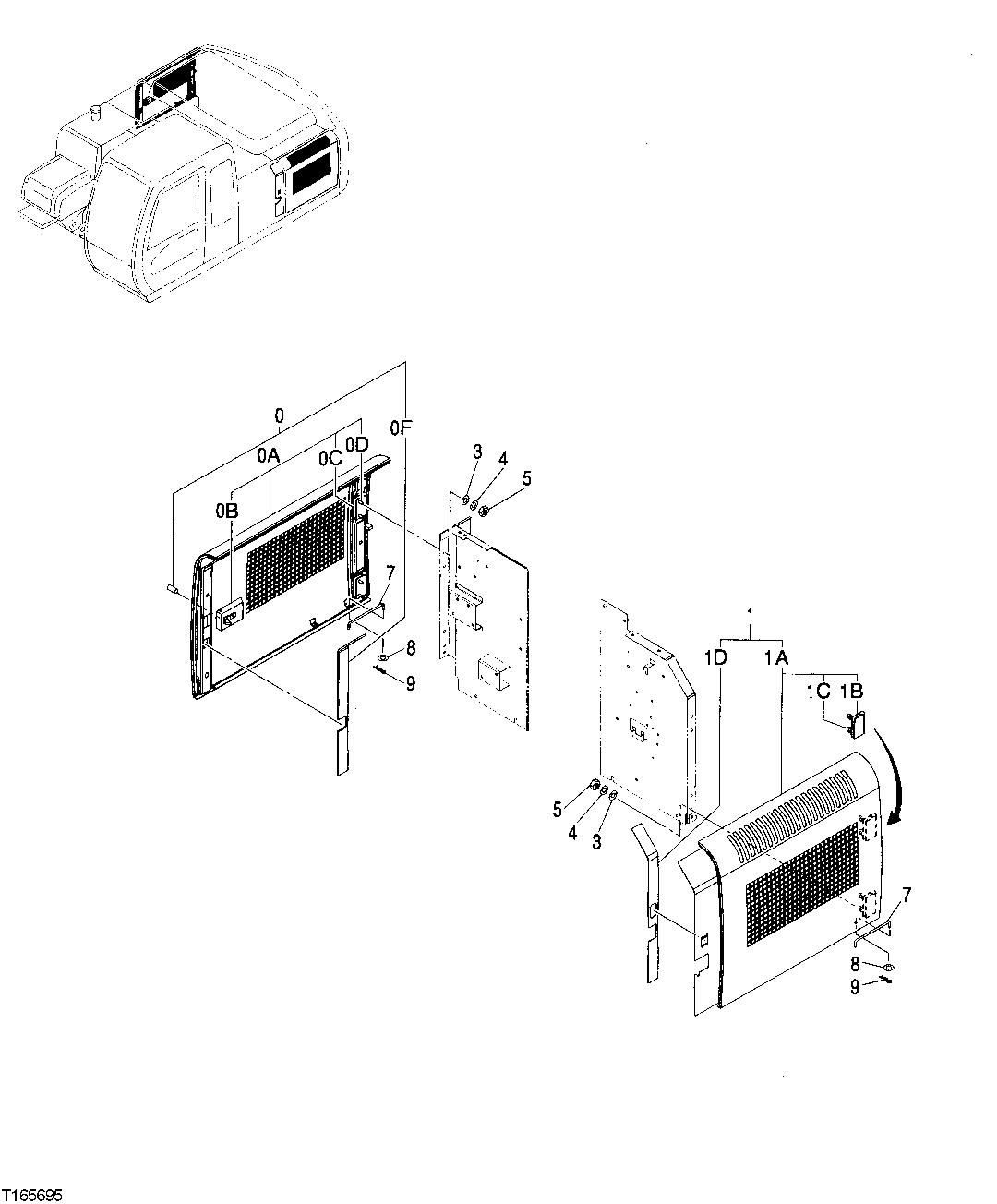 Схема запчастей John Deere 00CLC - 226 - COOLING PACKAGE AND HYDRAULIC PUMP COMPARTMENT DOORS (VENTED) 1910 HOOD OR ENGINE ENCLOSURE