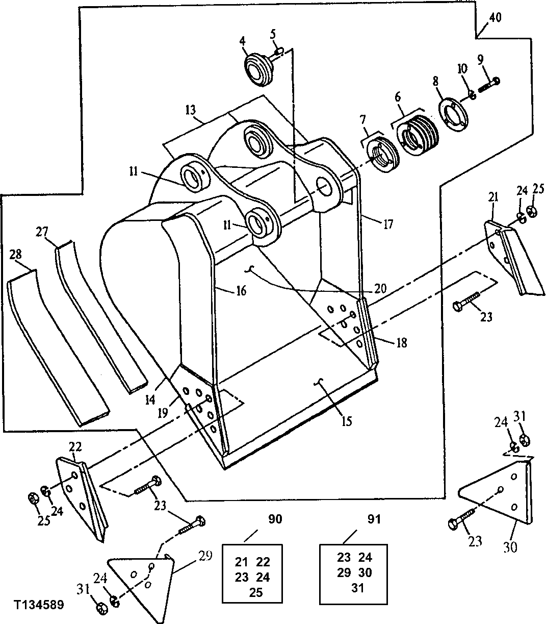 Схема запчастей John Deere 00CLC - 232 - GENERAL PURPOSE HIGH CAPACITY BUCKET (SEE FOOTNOTE) 3302 BUCKET WITH TEETH