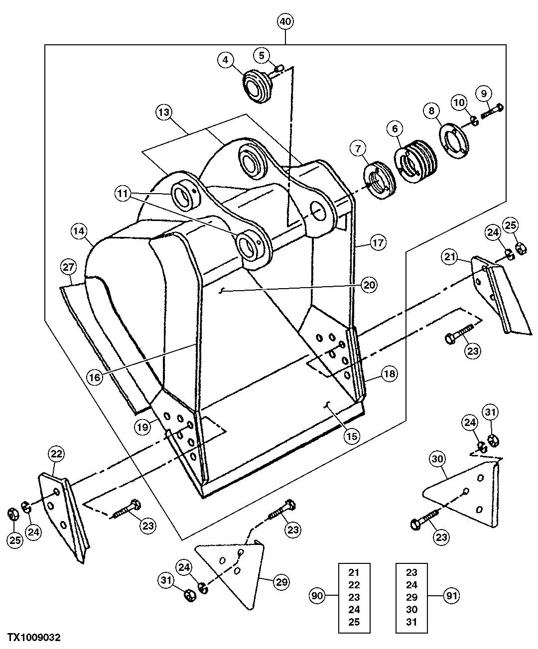 Схема запчастей John Deere 00CLC - 241 - SEVERE DUTY CAST LIP BUCKET (SEE FOOTNOTE) 3302 BUCKET WITH TEETH