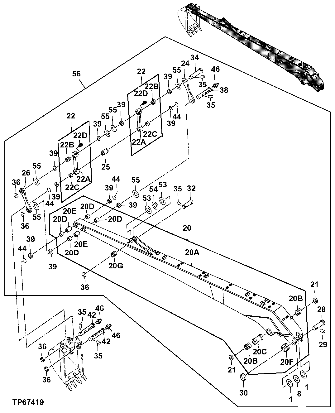 Схема запчастей John Deere 00CLC - 277 - SUPER LONG FRONT ARM AND BUCKET LINKAGE ( -31OCT04) 3340 BACKHOE AND EXCAVATOR FRAMES