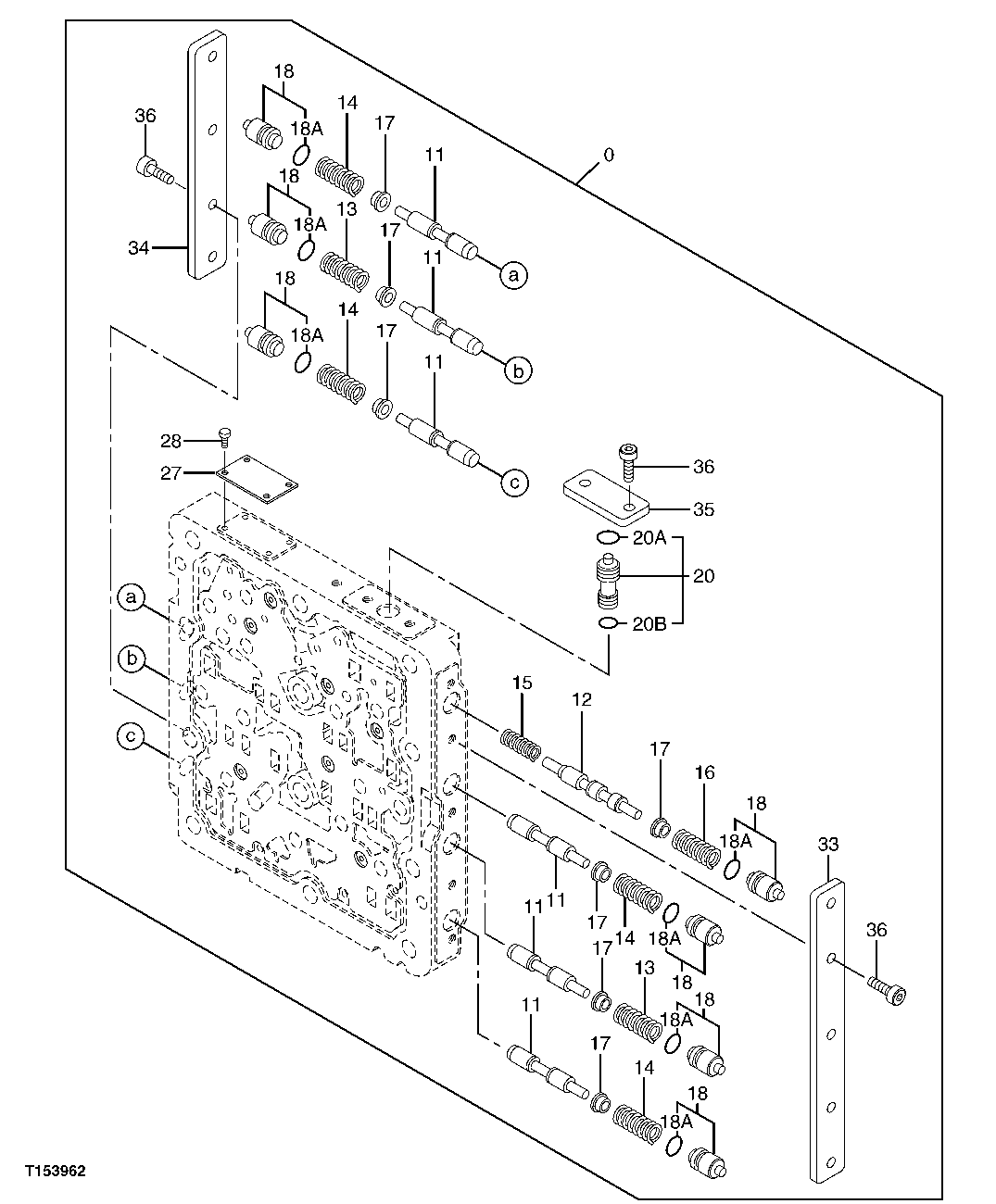 Схема запчастей John Deere 00CLC - 325 - PILOT SIGNAL MANIFOLD VALVES 3362 CONTROL & LOAD HOLDING VALVES