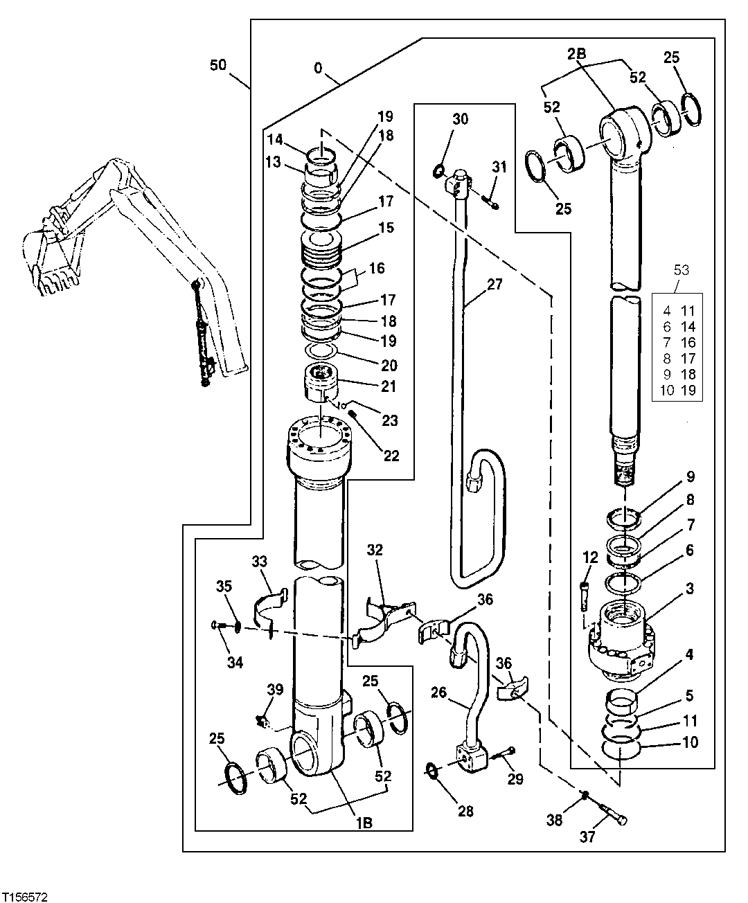 Схема запчастей John Deere 00CLC - 373 - Left Boom Cylinder, Long Boom 3365 Hydraulic Cylinders