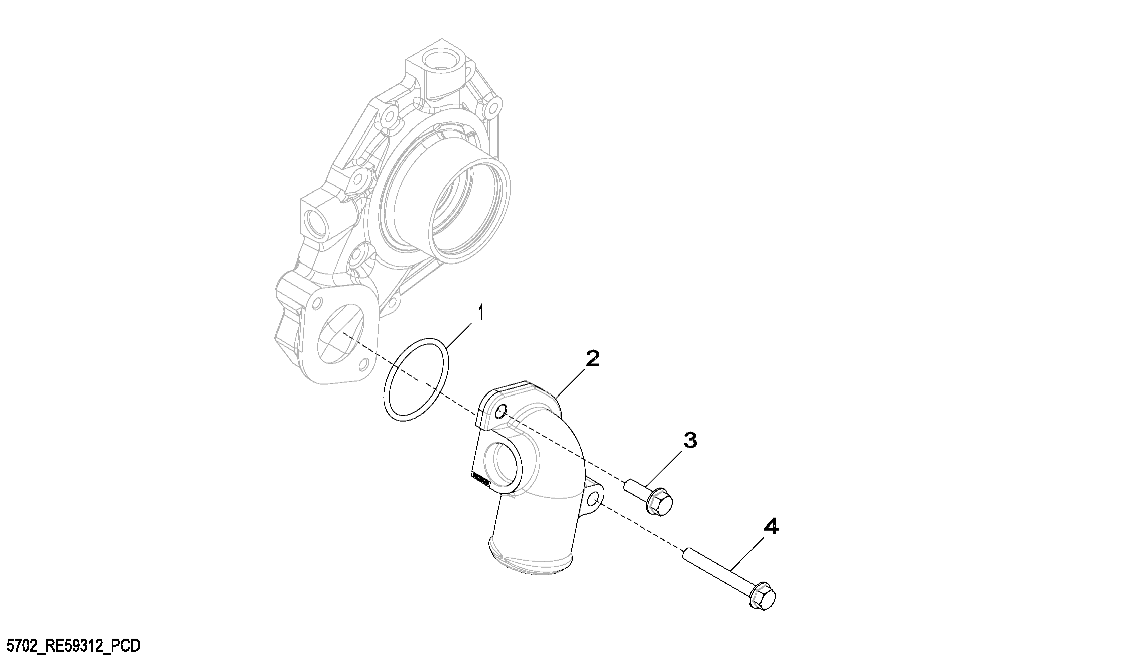 Схема запчастей John Deere 30CLC - 55 - 5702 Water Pump Inlet 0400 Engine 6068HT054-RE507967 6068HT054