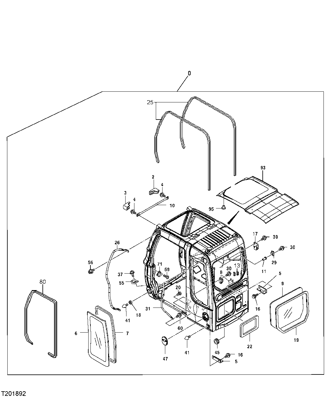 Схема запчастей John Deere 30CLC - 122 - CAB COMPONENTS 1810 OPERATOR ENCLOSURE