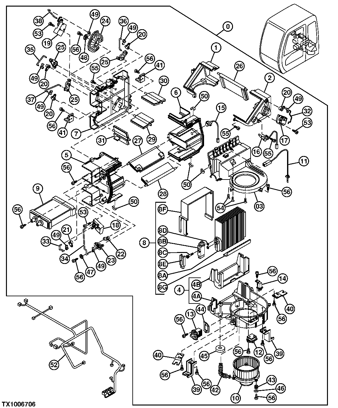 Схема запчастей John Deere 30CLC - 144 - AIR CONDITIONER AND HEATER COMPONENTS 1830 HEATING AND AIR CONDITIONING