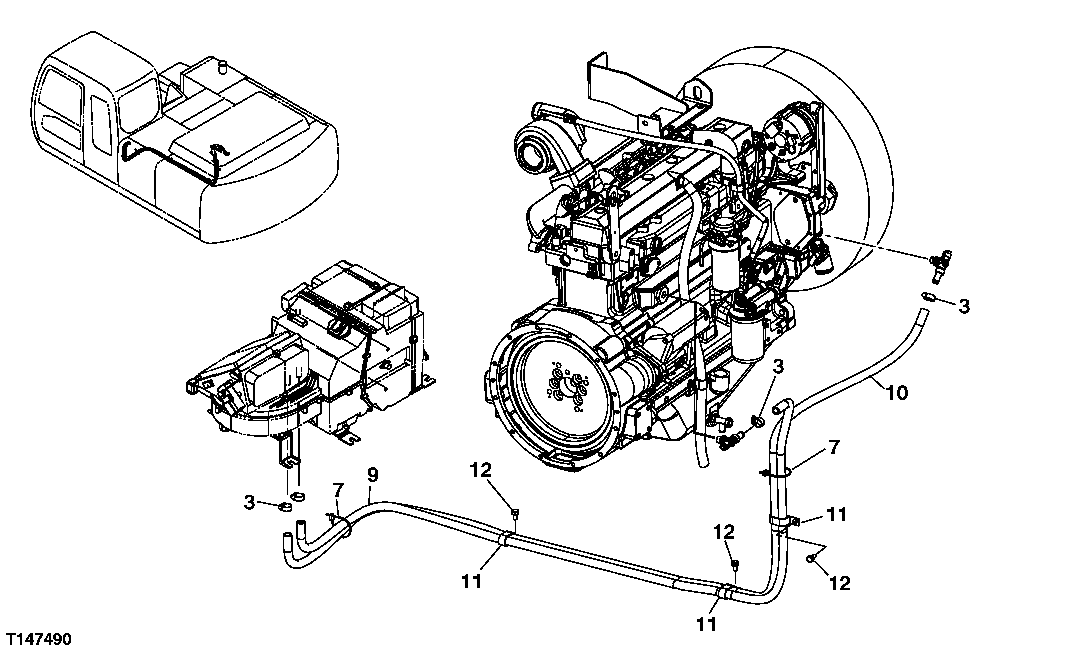 Схема запчастей John Deere 30CLC - 148 - HEATER LINES 1830 HEATING AND AIR CONDITIONING