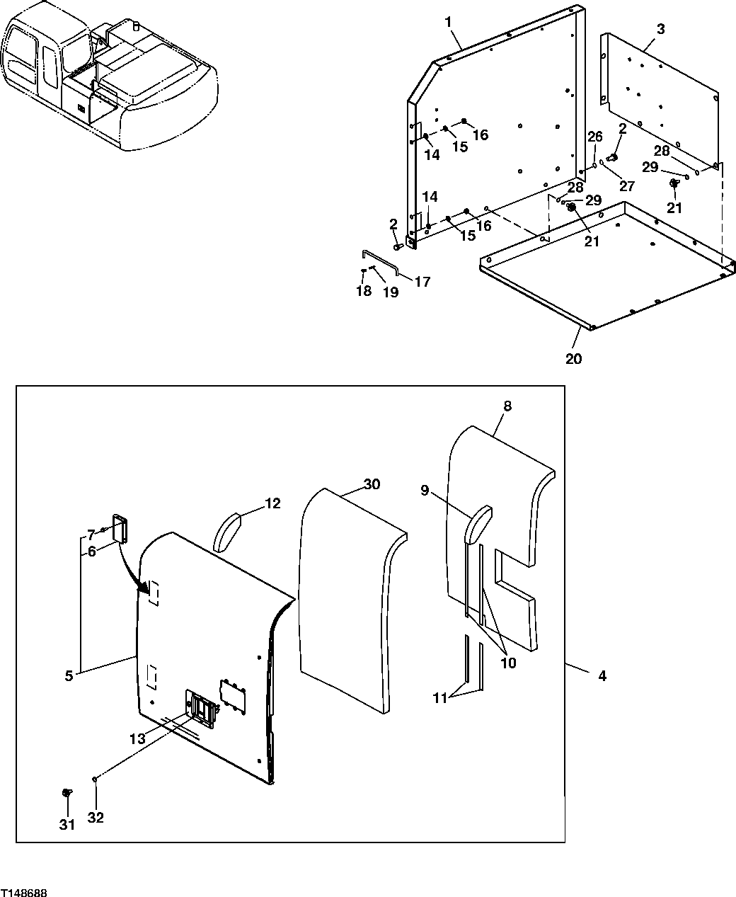 Схема запчастей John Deere 30CLC - 152 - COVER 1910 HOOD OR ENGINE ENCLOSURE