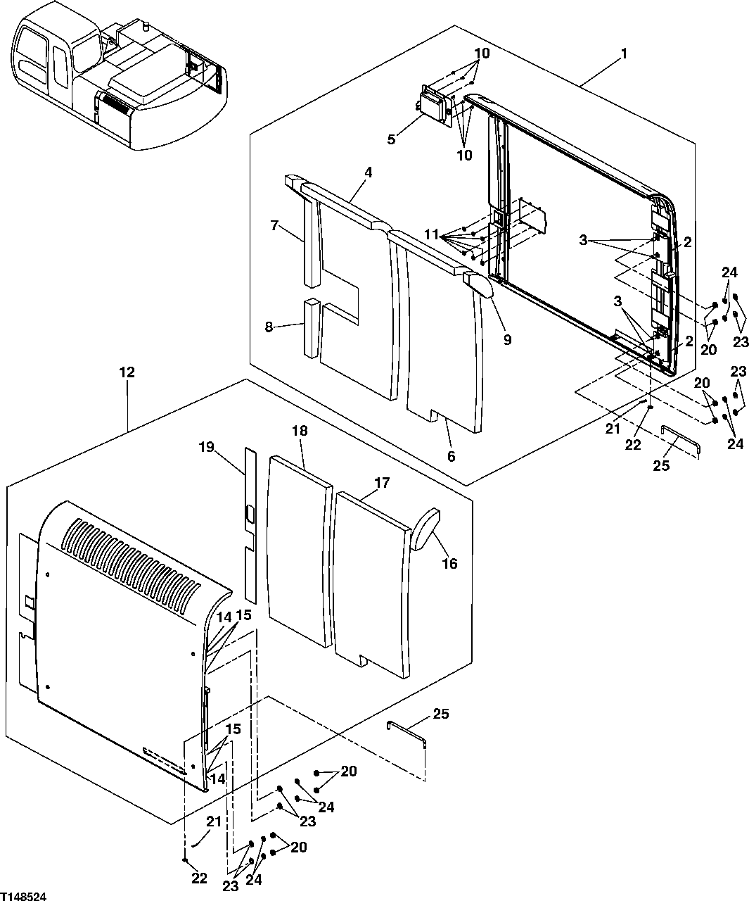 Схема запчастей John Deere 30CLC - 158 - COVER 1910 HOOD OR ENGINE ENCLOSURE