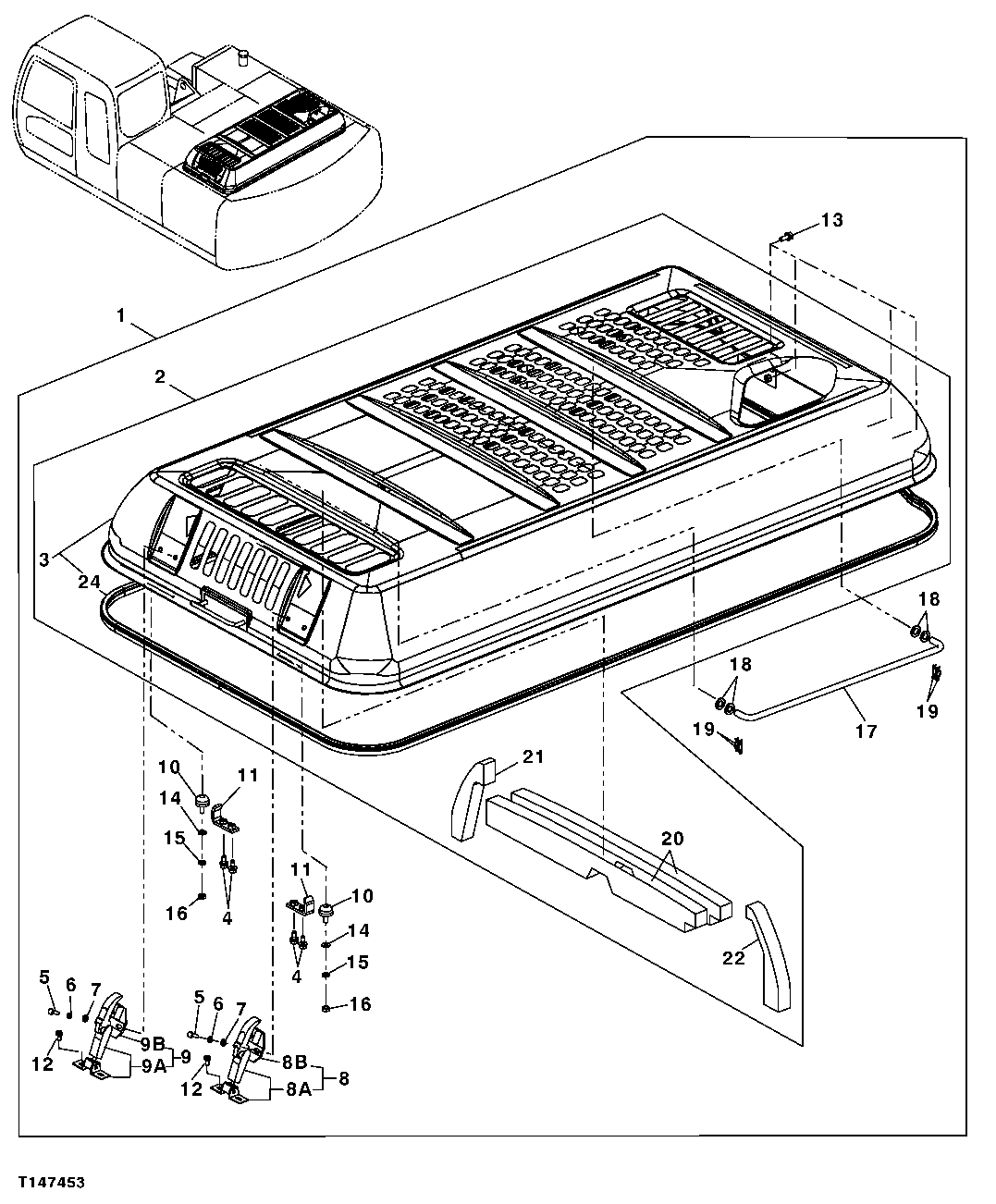 Схема запчастей John Deere 30CLC - 161 - ENGINE COVER 1910 HOOD OR ENGINE ENCLOSURE