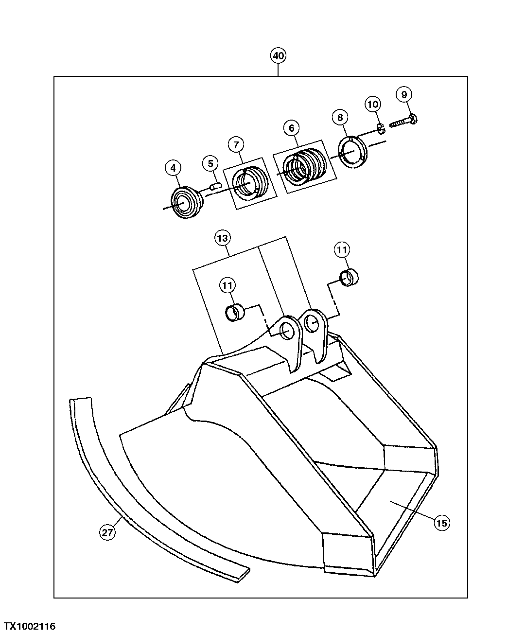 Схема запчастей John Deere 30CLC - 184 - DITCHING BUCKET (60/72 INCH) (SEE FOOTNOTE) 3302 BUCKET WITH TEETH