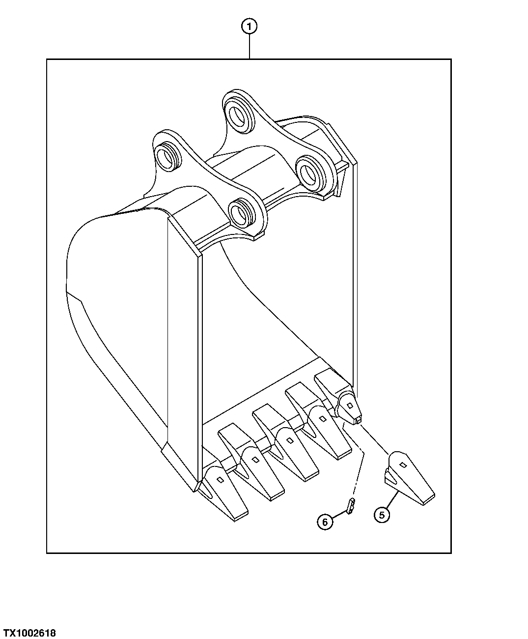 Схема запчастей John Deere 30CLC - 190 - SUPER LONG FRONT BUCKET (36 INCH) (SEE FOOTNOTE) 3302 BUCKET WITH TEETH