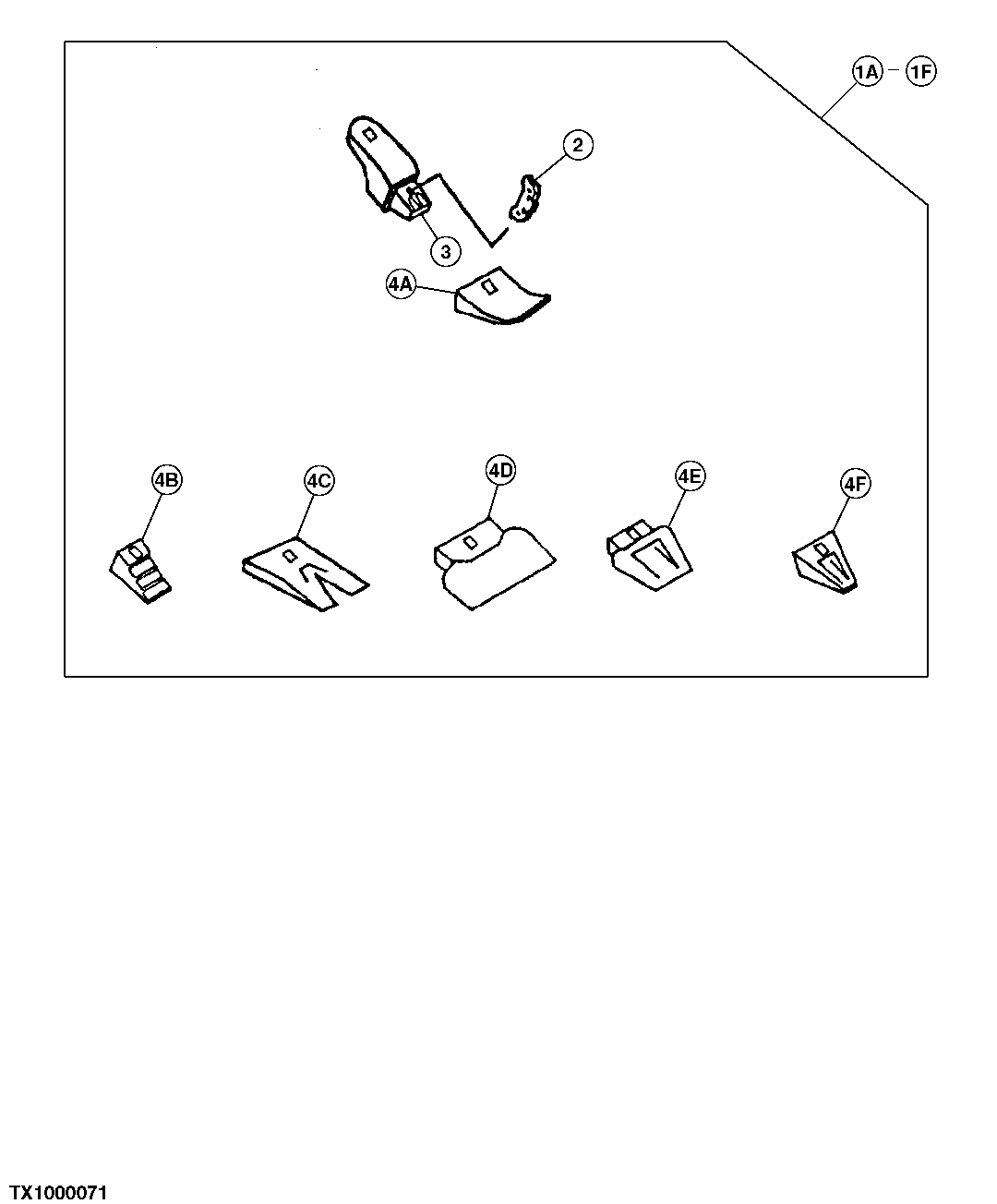 Схема запчастей John Deere 30CLC - 195 - HEAVY DUTY HIGH CAPACITY BUCKET TOOTH ASSEMBLY (SEE FOOTNOTE) 3302 BUCKET WITH TEETH