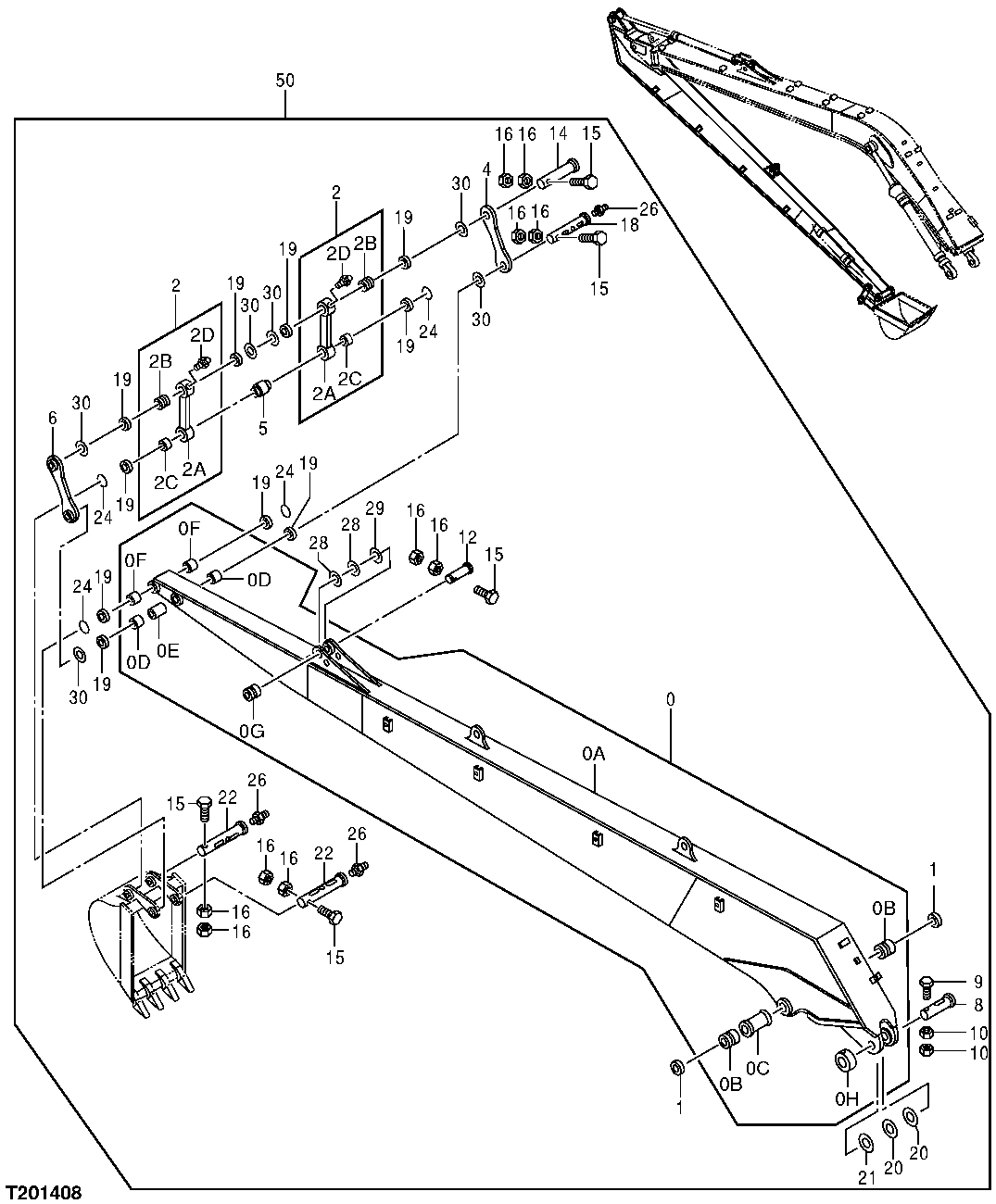 Схема запчастей John Deere 30CLC - 212 - ARM, SUPER LONG FRONT 3340 BACKHOE AND EXCAVATOR FRAMES