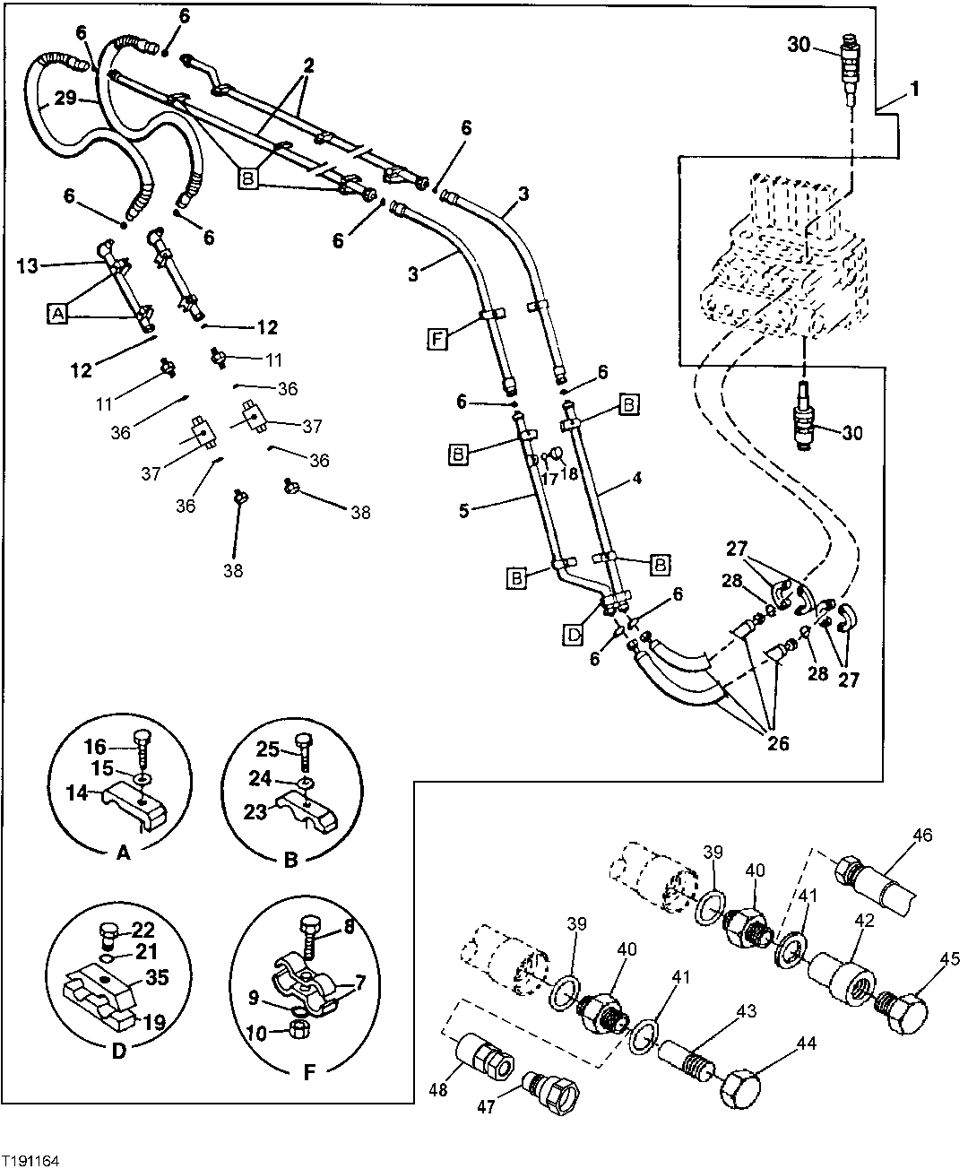 Схема запчастей John Deere 30CLC - 225 - AUXILIARY HYDRAULIC PLUMBING (FIELD KIT) 3360 HYDRAULIC SYSTEM
