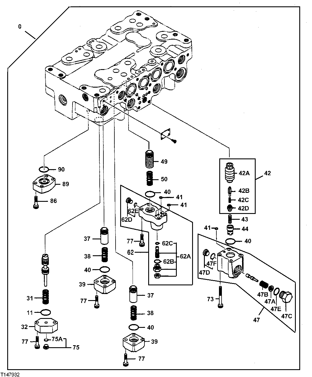 Схема запчастей John Deere 30CLC - 257 - CONTROL VALVE (FOUR-SPOOL SIDE) 3362 CONTROL & LOAD HOLDING VALVES