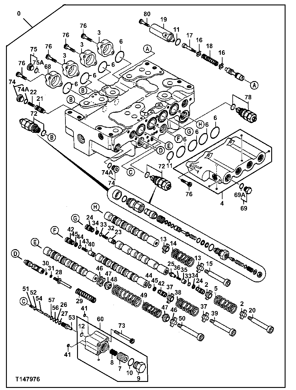 Схема запчастей John Deere 30CLC - 259 - CONTROL VALVE (4-SPOOL) 3362 CONTROL & LOAD HOLDING VALVES