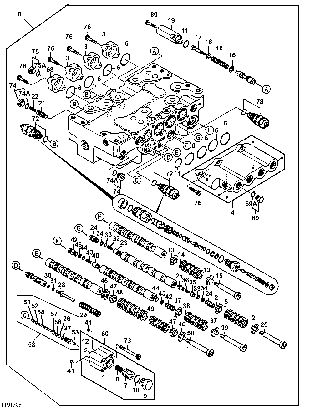 Схема запчастей John Deere 30CLC - 260 - CONTROL VALVE (4-SPOOL) (CONTINUED) 3362 CONTROL & LOAD HOLDING VALVES