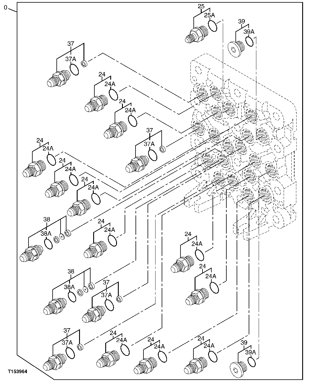 Схема запчастей John Deere 30CLC - 268 - PILOT SIGNAL MANIFOLD (PILOT CONTROLLER SIDE) 3362 CONTROL & LOAD HOLDING VALVES