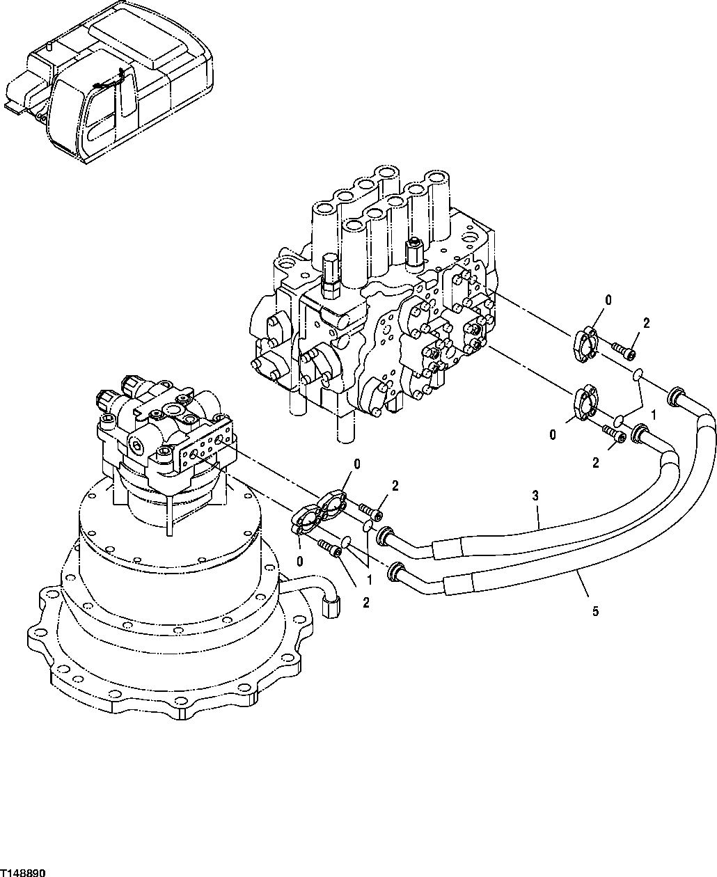 Схема запчастей John Deere 30CLC - 279 - SWING MOTOR PLUMBING FROM CONTROL VALVE 3363 Lines, Hoses & Fittings