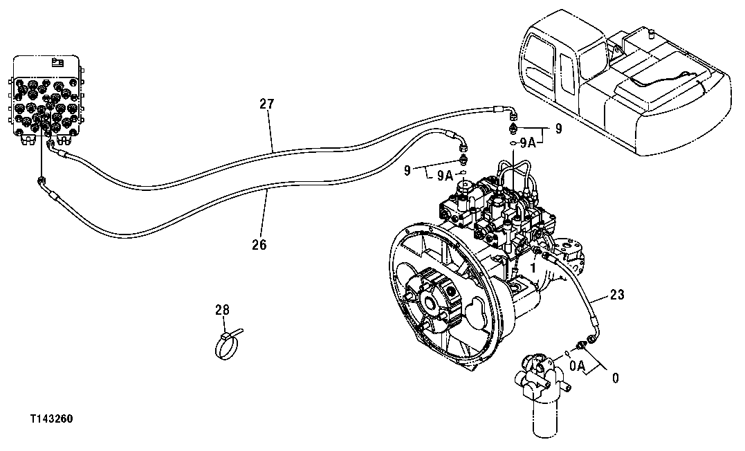 Схема запчастей John Deere 30CLC - 285 - PILOT LINES (AUTO ENGINE CONTROL) 3363 Lines, Hoses & Fittings