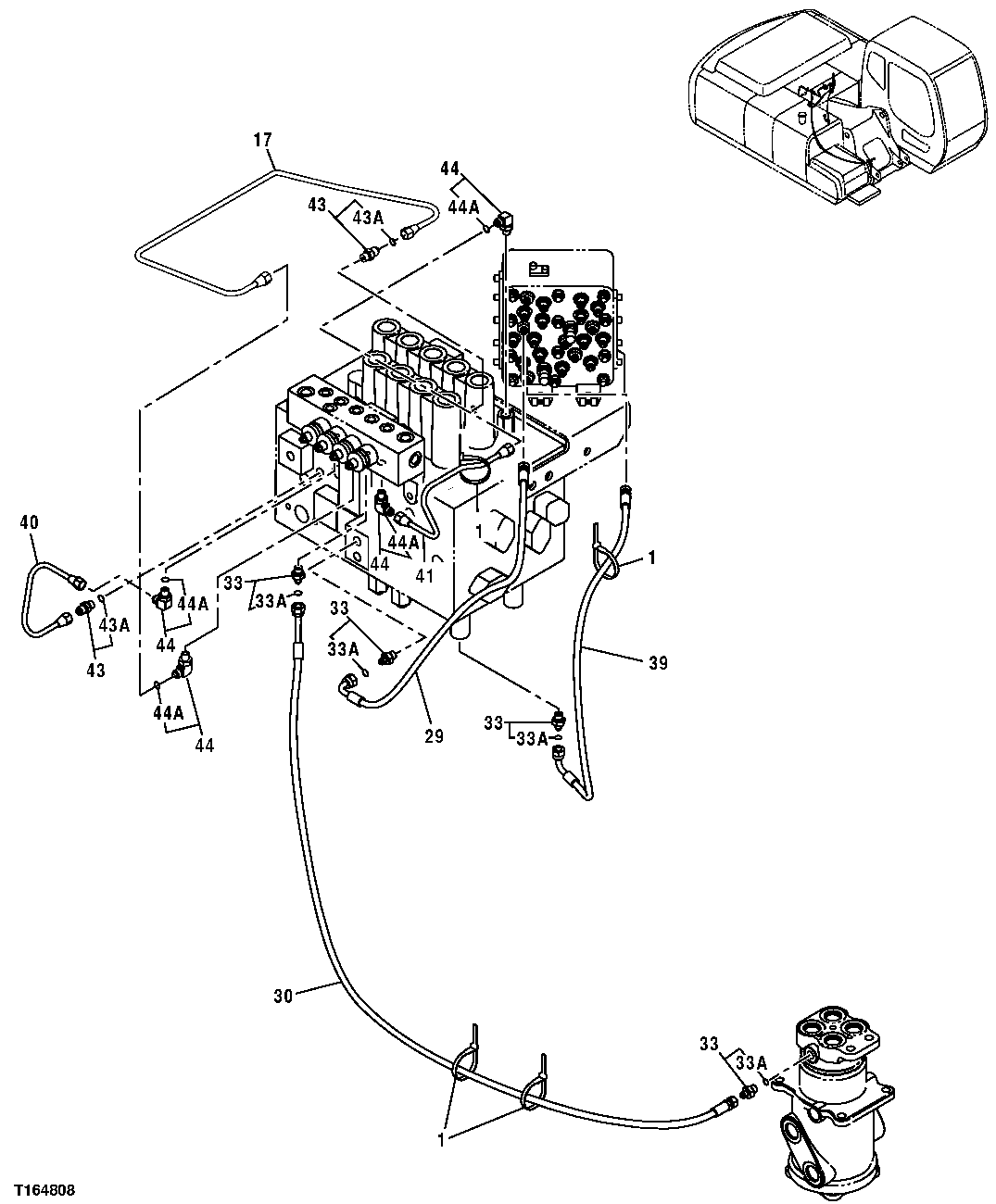 Схема запчастей John Deere 30CLC - 286 - PILOT LINES (CONTROL VALVE TO ROTARY AND SIGNAL MANIFOLD) (SN -603182) 3363 Lines, Hoses & Fittings