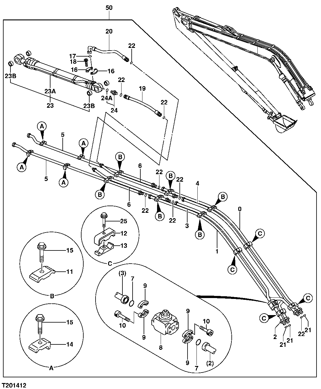 Схема запчастей John Deere 30CLC - 300 - SUPER LONG FRONT BOOM PLUMBING 3363 Lines, Hoses & Fittings