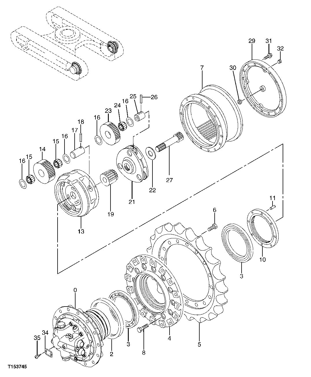 Схема запчастей John Deere 20C - 11 - PROPEL GEARBOX COMPONENTS 0260 AXLES, DIFFERENTIAL & SUSPENSION SYSTEM HYDRAULICS (INCLUDING FWD)