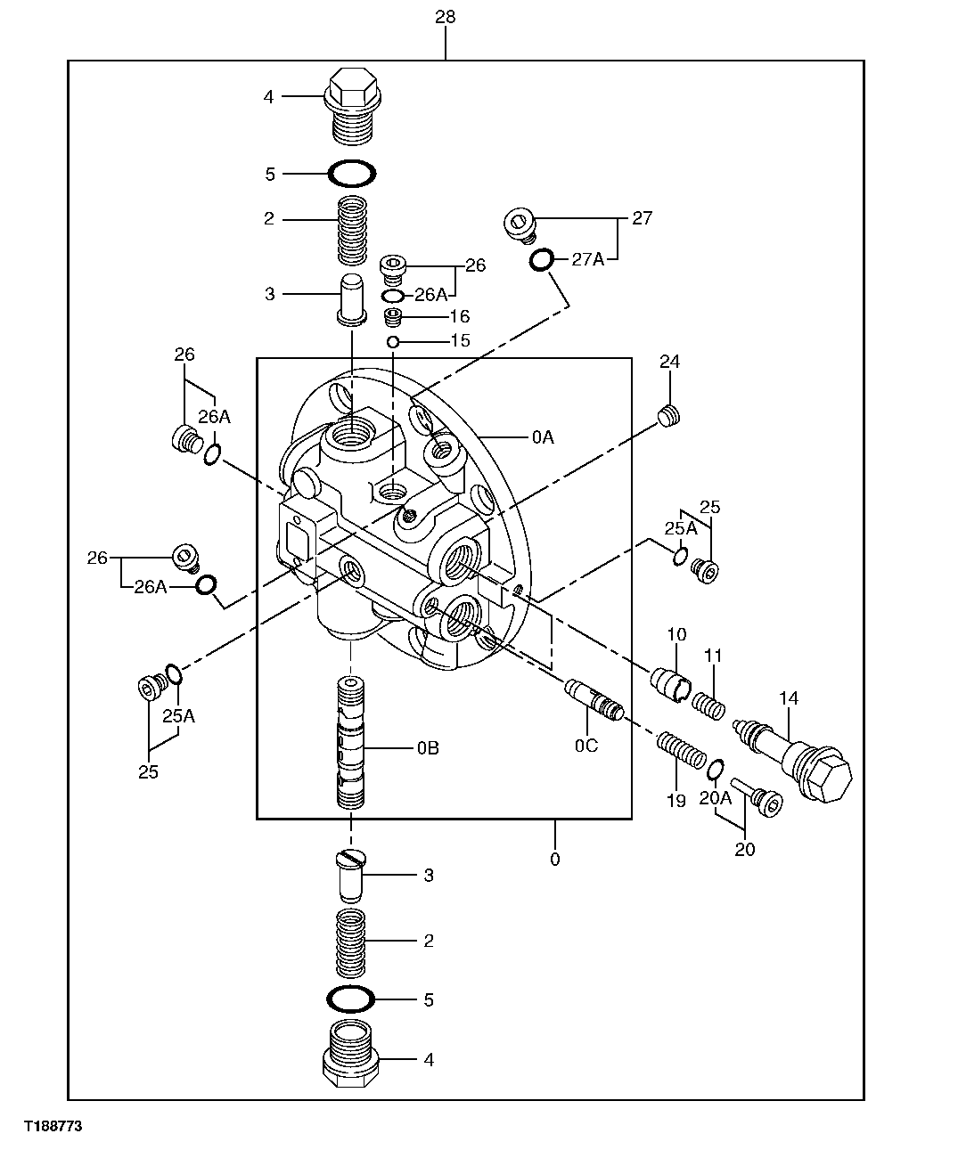 Схема запчастей John Deere 20C - 14 - PROPEL MOTOR BRAKE VALVE COMPONENTS 0260 AXLES, DIFFERENTIAL & SUSPENSION SYSTEM HYDRAULICS (INCLUDING FWD)