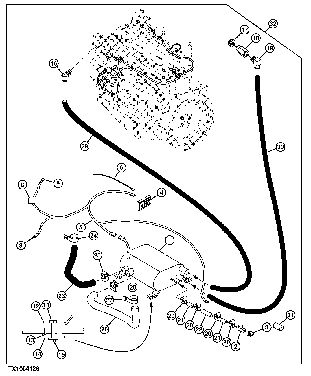 Схема запчастей John Deere 20C - 66 - FUEL FIRED COOLANT HEATER KIT (KITS BUILT PRIOR TO MARCH 2009) 0505 COLD WEATHER STARTING AIDS