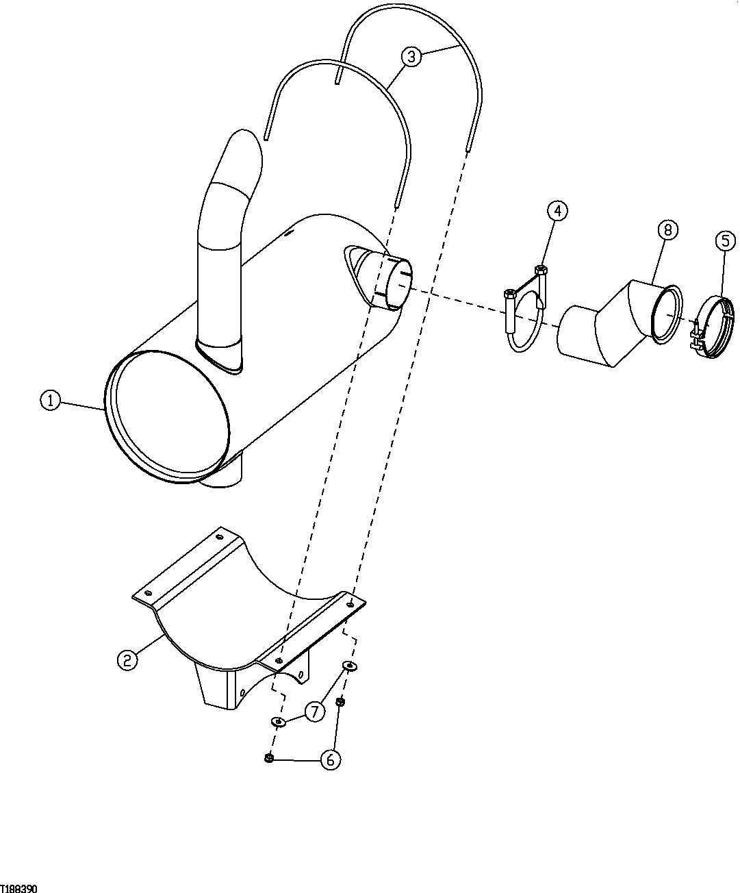 Схема запчастей John Deere 20C - 75 - EXHAUST PIPE, MUFFLER, AND BRACKET 0530 EXTERNAL EXHAUST SYSTEMS