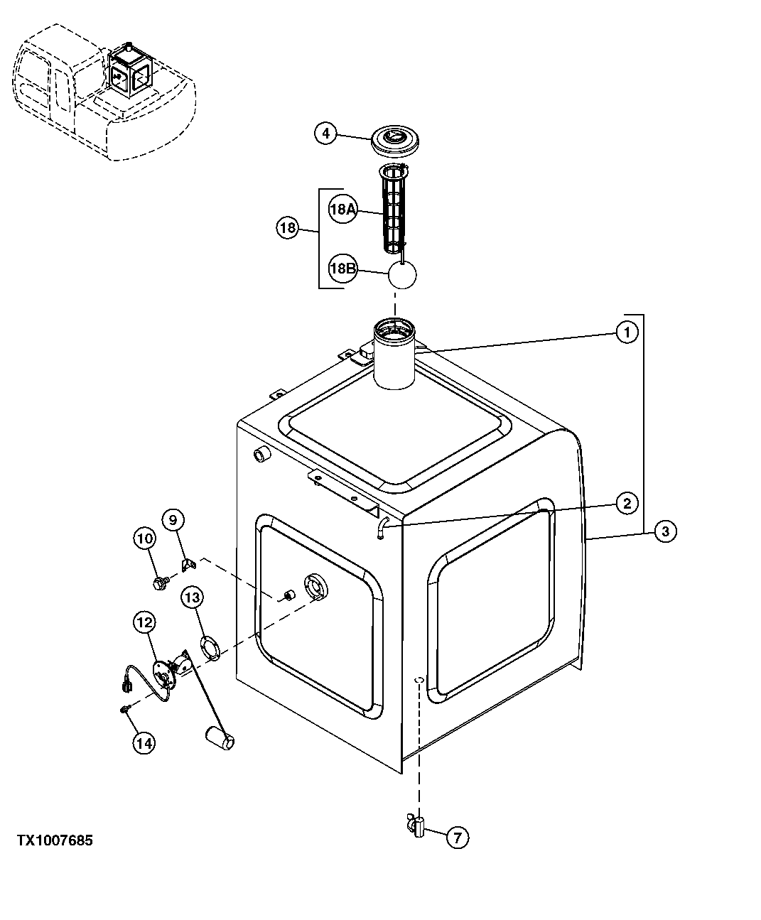 Схема запчастей John Deere 20C - 77 - FUEL TANK, LEVEL FLOAT, AND FILLER CAP 0560 EXTERNAL FUEL SUPPLY SYSTEMS