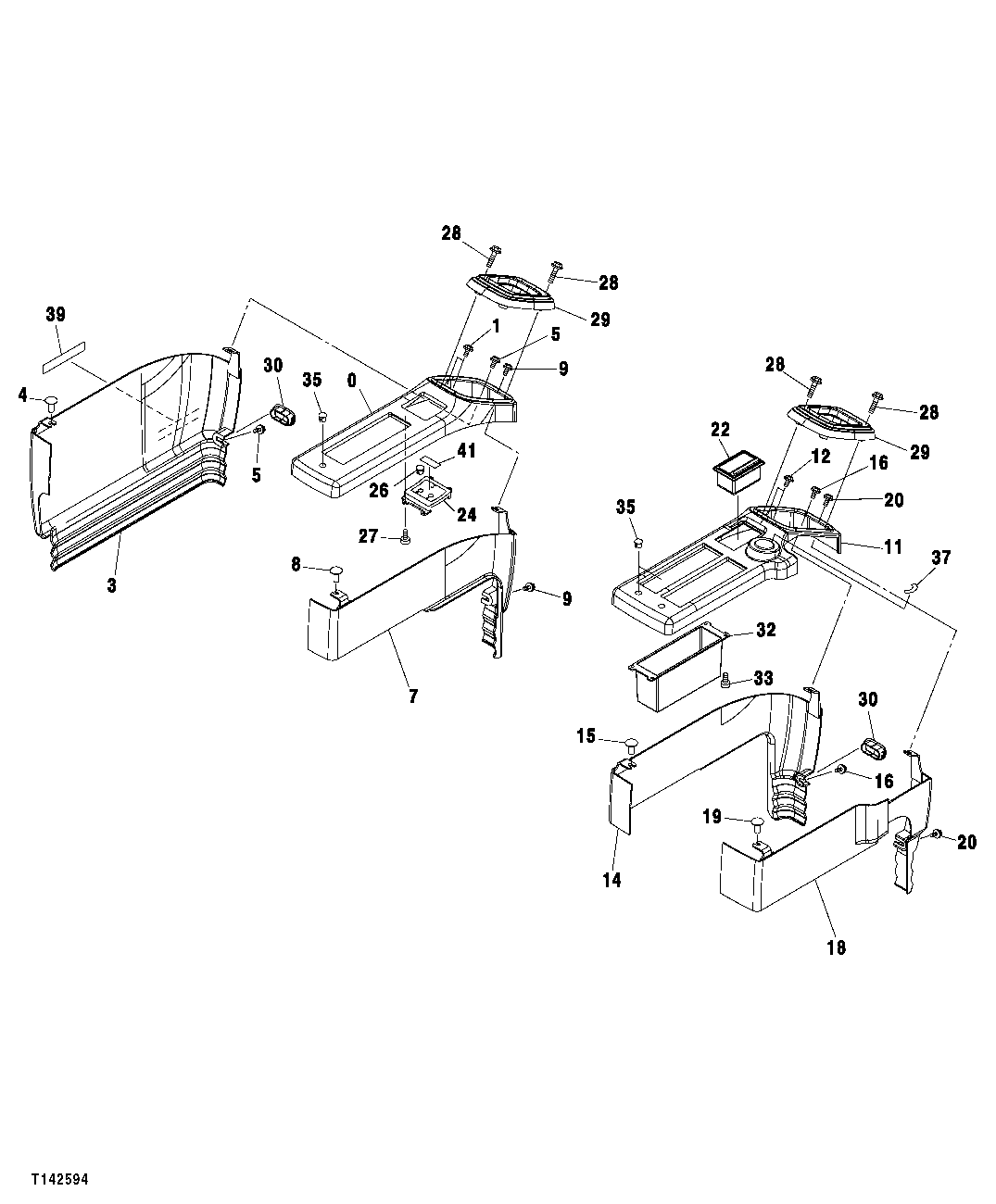 Схема запчастей John Deere 20C - 108 - CAB LEFT AND RIGHT CONSOLE COVERS 1810 OPERATOR ENCLOSURE