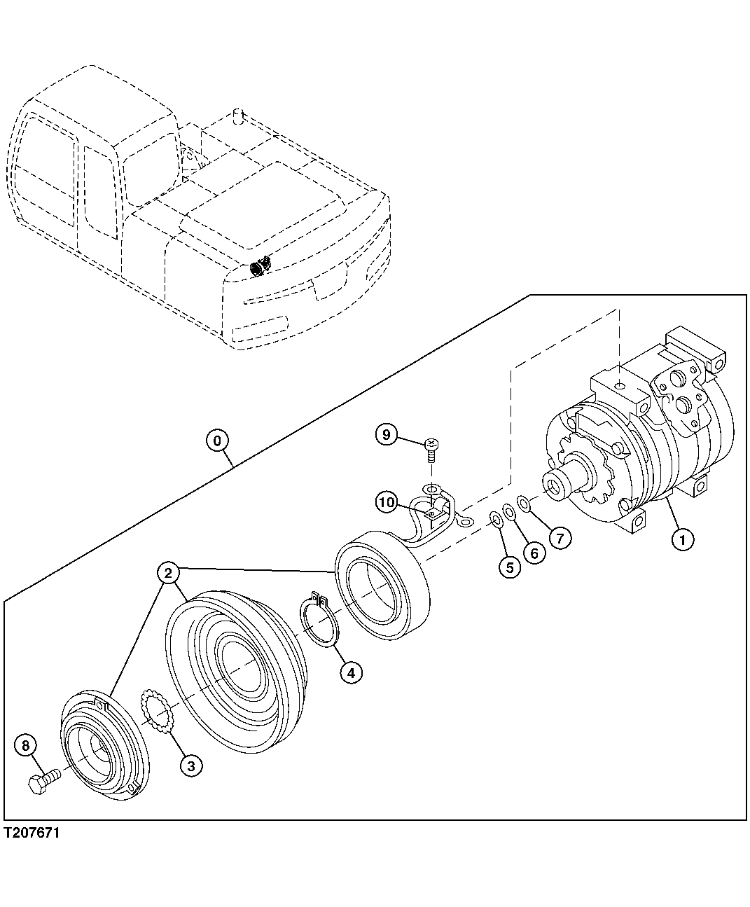 Схема запчастей John Deere 20C - 135 - Air Conditioner Compressor Components 1830 HEATING AND AIR CONDITIONING