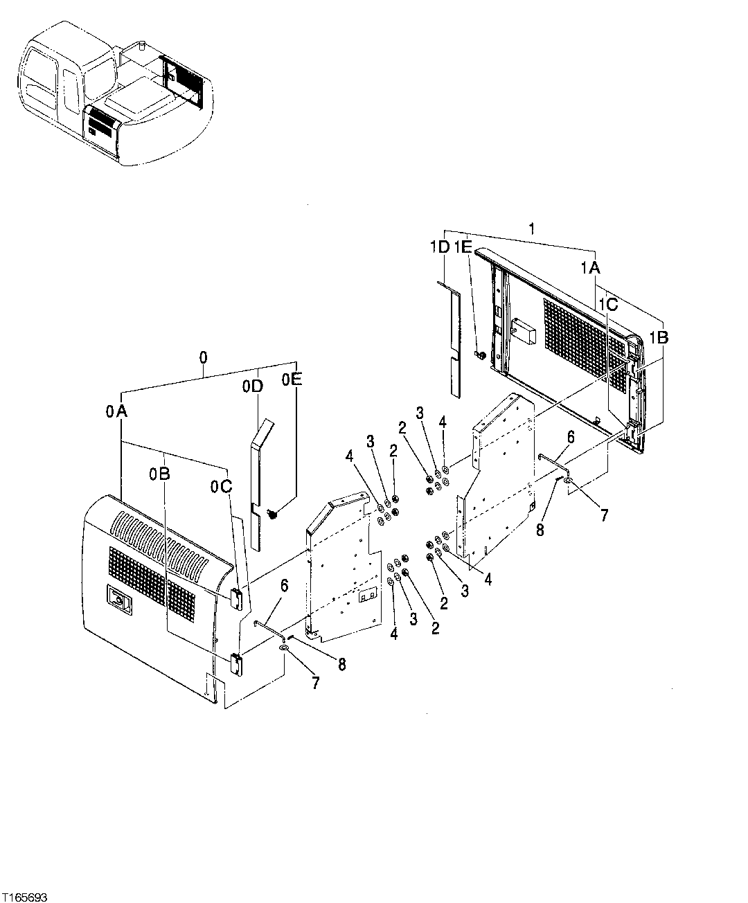 Схема запчастей John Deere 20C - 149 - COOLING PACKAGE AND HYDRAULIC PUMP COMPARTMENT DOORS (VENTED) 1910 HOOD OR ENGINE ENCLOSURE