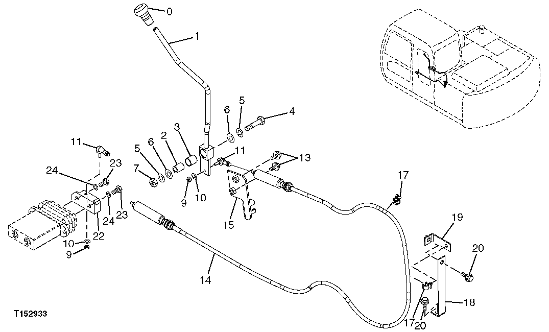 Схема запчастей John Deere 20C - 181 - BLADE PILOT CONTROL LEVER AND CABLE 3315 CONTROLS LINKAGE