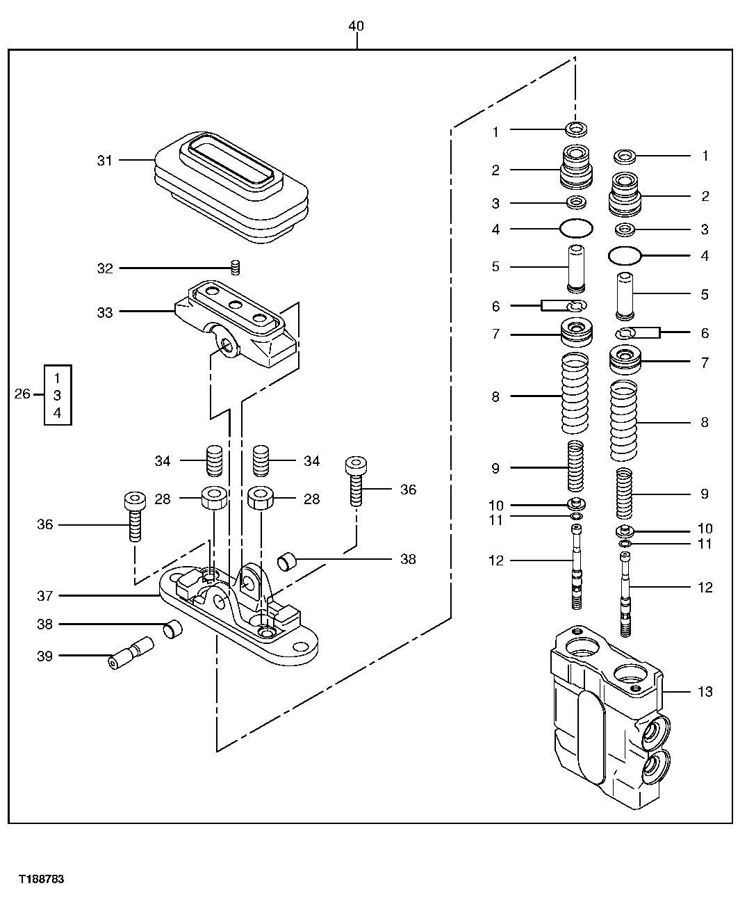 Схема запчастей John Deere 20C - 182 - BLADE PILOT CONTROLLER VALVE COMPONENTS 3315 CONTROLS LINKAGE