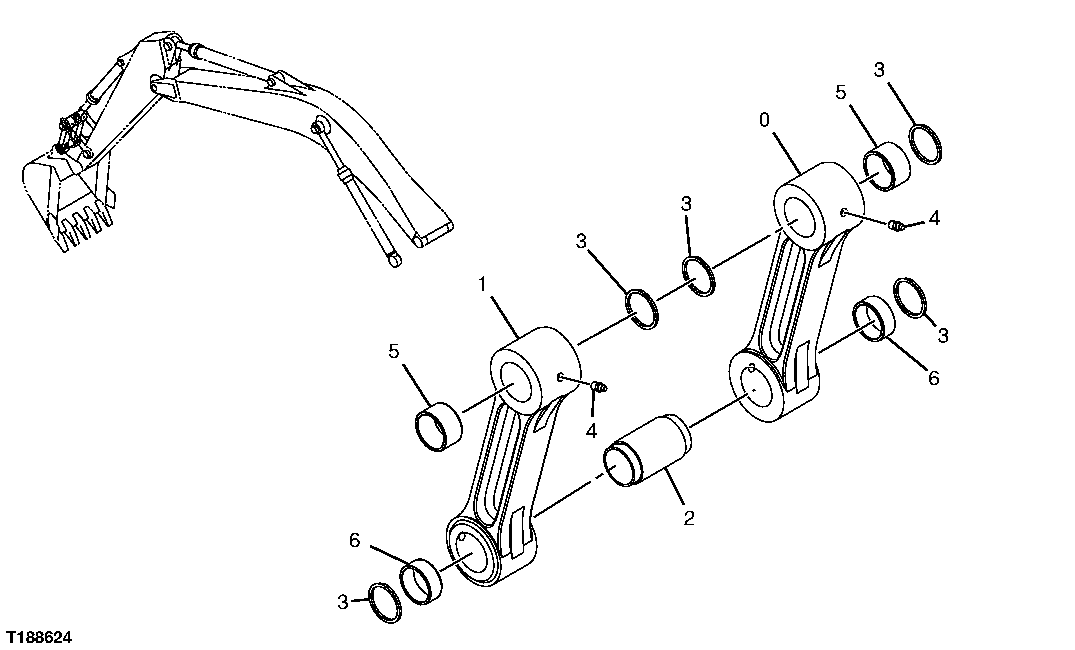 Схема запчастей John Deere 20C - 189 - BUCKET DRIVE LINK COMPONENTS 3340 EXCAVATOR FRAMES