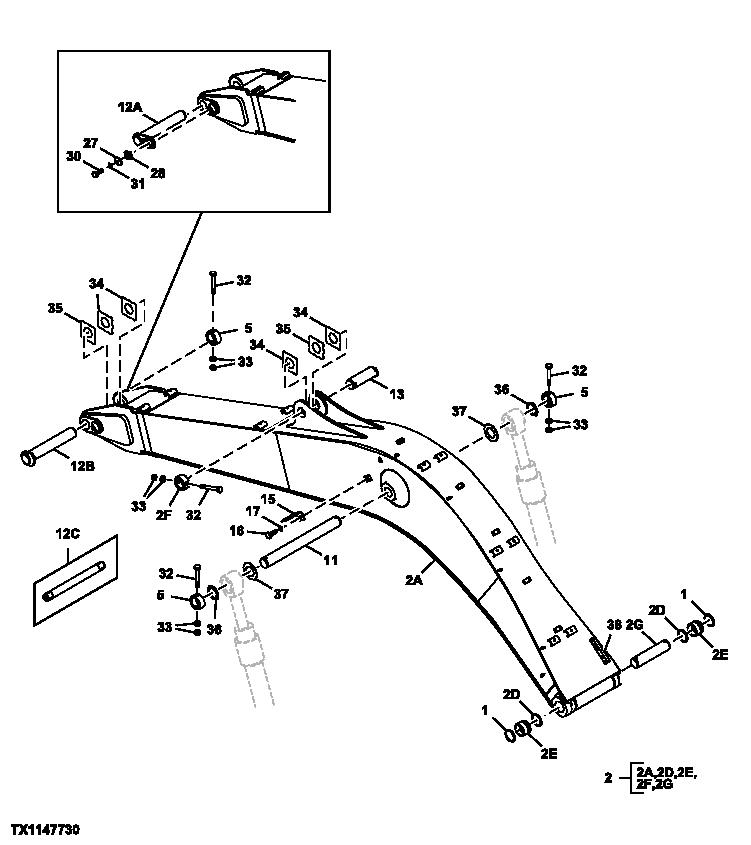 Схема запчастей John Deere 20C - 191 - Boom Assembly And Pins 3344 BOOM