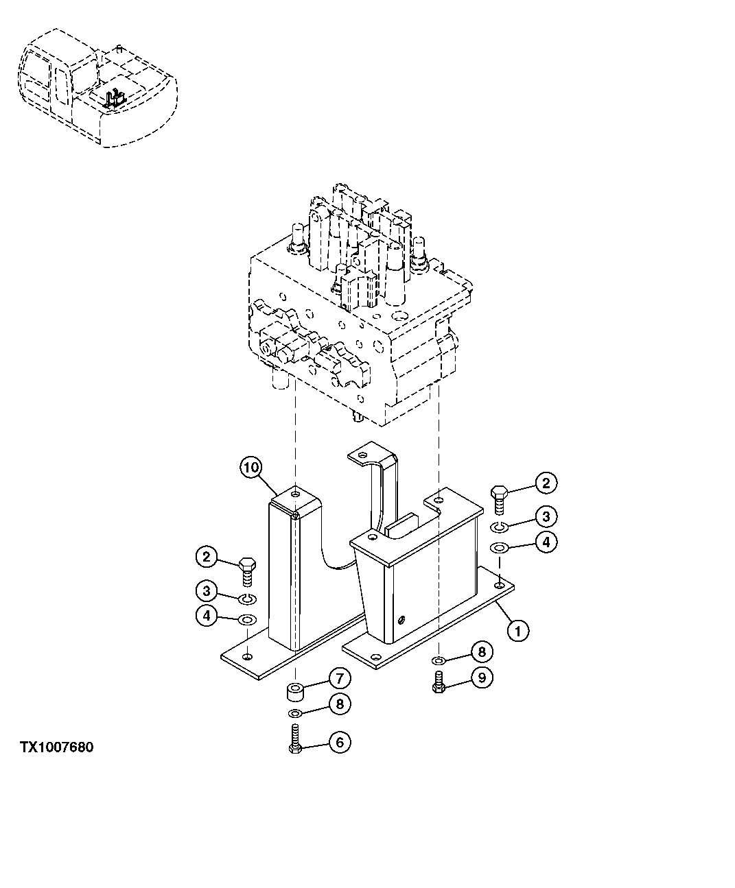 Схема запчастей John Deere 20C - 208 - CONTROL VALVE MOUNTING BRACKETS 3362 CONTROL & LOAD HOLDING VALVES