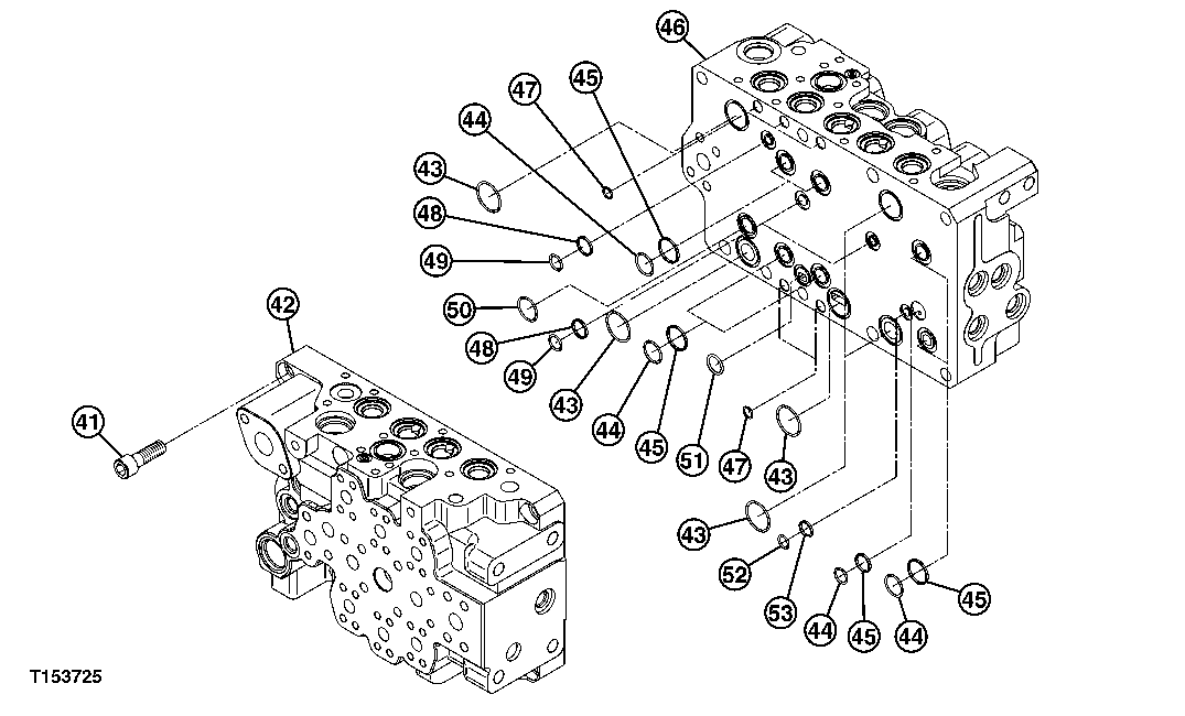 Схема запчастей John Deere 20C - 214 - CONTROL VALVE COMPONENTS (MANIFOLD ASSEMBLY AND SEALS) 3362 CONTROL & LOAD HOLDING VALVES