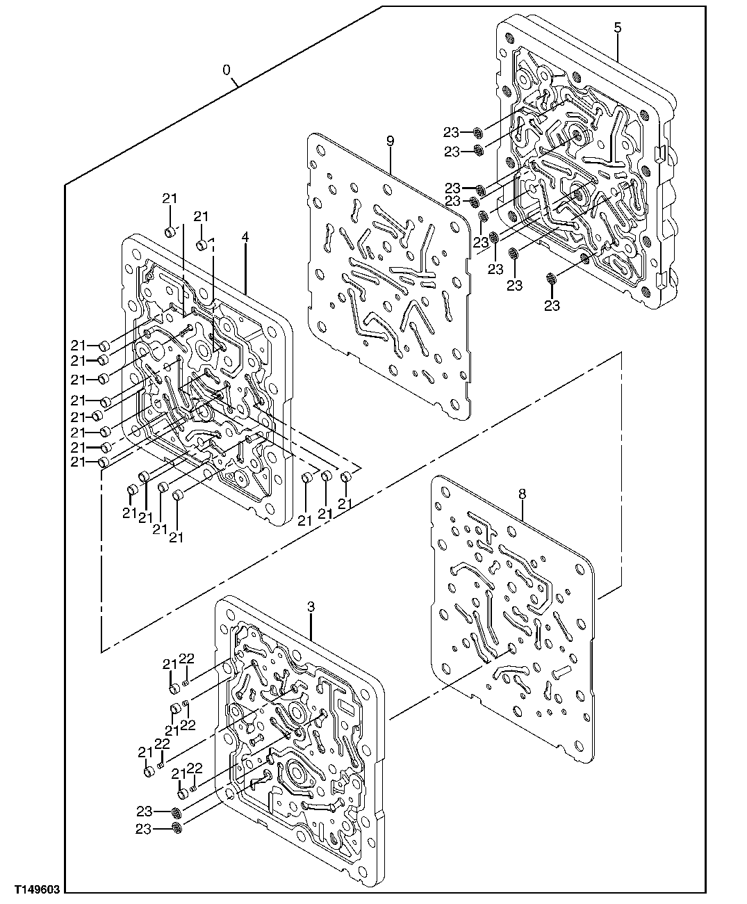 Схема запчастей John Deere 20C - 220 - PILOT SIGNAL MANIFOLD HOUSING AND GASKETS (CONTINUED) 3362 CONTROL & LOAD HOLDING VALVES