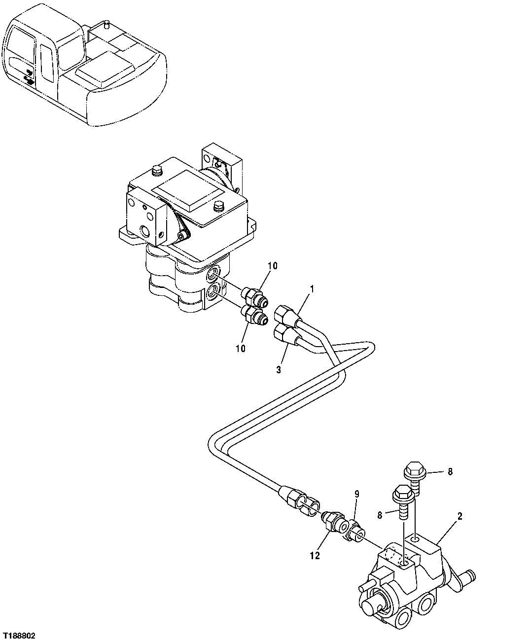 Схема запчастей John Deere 20C - 240 - PILOT SHUT-OFF VALVE TO PROPEL PILOT CONTROLLER VALVE LINES 3363 LINES, HOSES & FITTINGS