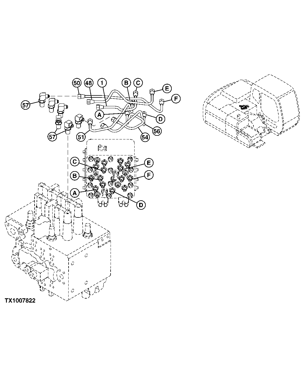 Схема запчастей John Deere 20C - 244 - PILOT LINES (TOP OF CONTROL VALVE TO SIGNAL MANIFOLD) 3363 LINES, HOSES & FITTINGS