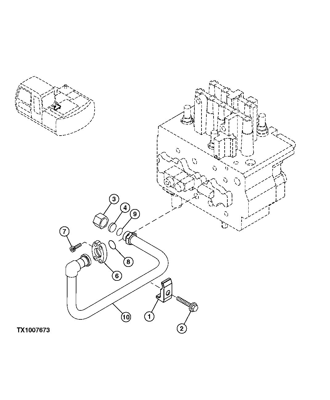 Схема запчастей John Deere 20C - 257 - CONTROL VALVE TO HOSE LINE (FACTORY INSTALLED AUXILIARY PLUMBING) 3363 LINES, HOSES & FITTINGS