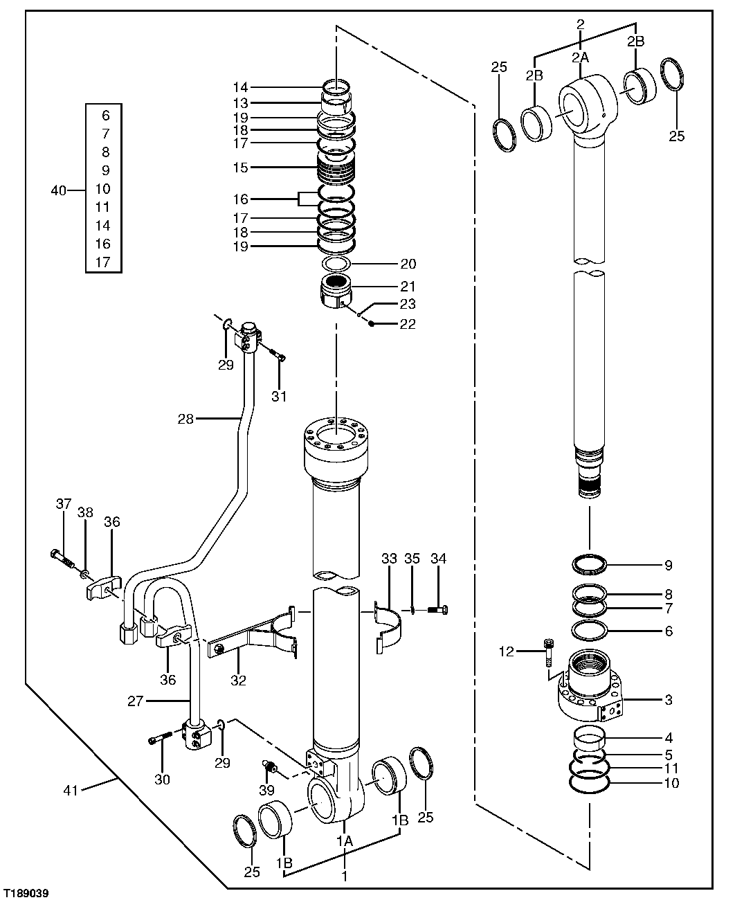 Схема запчастей John Deere 20C - 264 - Right Boom Cylinder Components And Oil Lines 3365 HYDRAULIC CYLINDERS