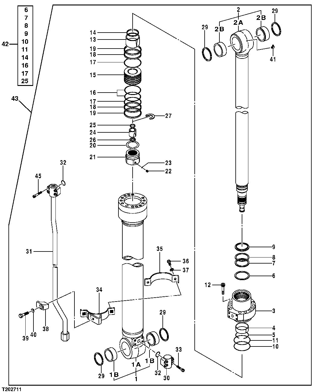 Схема запчастей John Deere 20C - 266 - Arm Cylinder Components And Oil Lines 3365 HYDRAULIC CYLINDERS