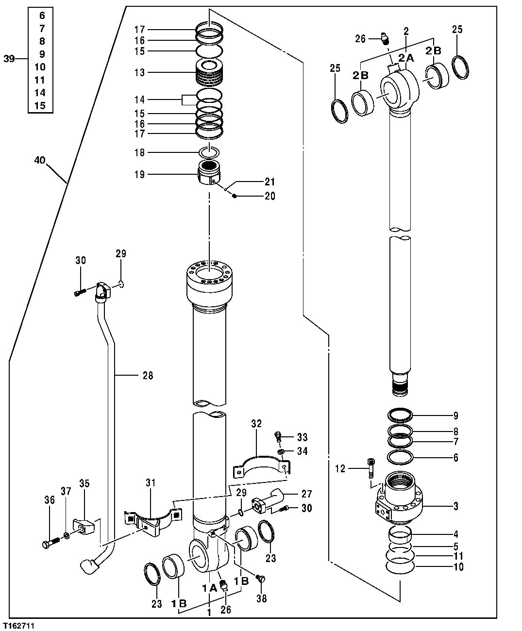 Схема запчастей John Deere 20C - 267 - Bucket Cylinder Components And Oil Lines 3365 HYDRAULIC CYLINDERS